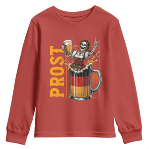 Funny Skeleton Oktoberfest Youth Sweatshirt Spooky Prost German Beer Drinker Graphic TS12 Red Print Your Wear