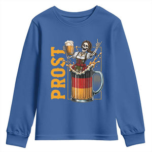 Funny Skeleton Oktoberfest Youth Sweatshirt Spooky Prost German Beer Drinker Graphic TS12 Royal Blue Print Your Wear