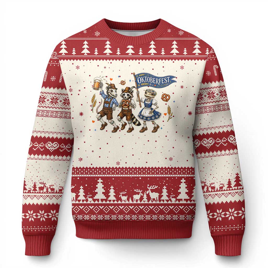 Funny Opossum Raccoon Frog Oktoberfest Beer Graphic Ugly Christmas Sweater Spooky Drinking Team TS12 Beige Red Print Your Wear