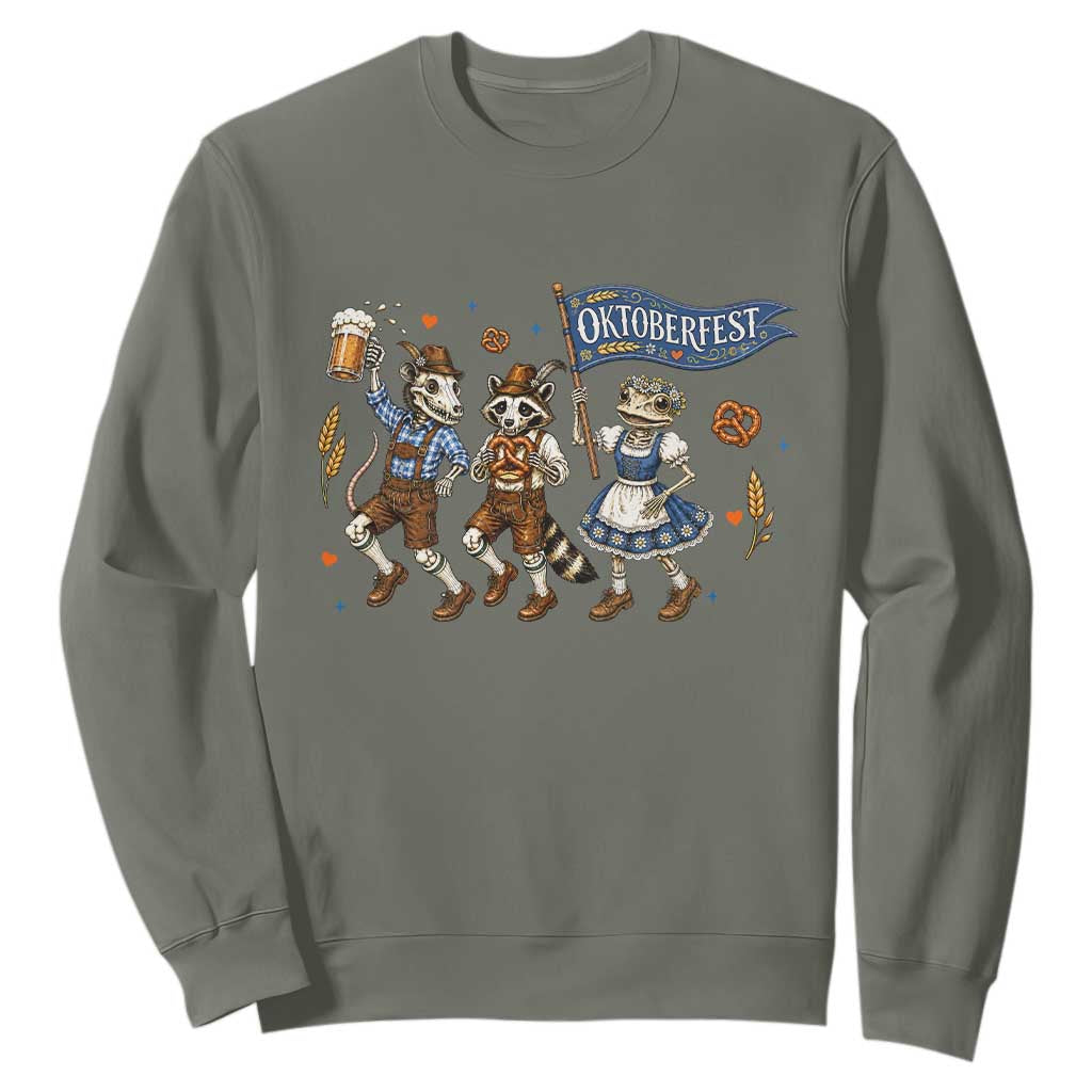 Funny Opossum Raccoon Frog Oktoberfest Beer Graphic Sweatshirt Spooky Drinking Team TS12 Military Green Print Your Wear