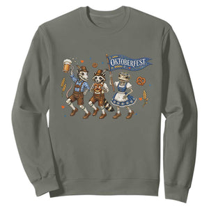 Funny Opossum Raccoon Frog Oktoberfest Beer Graphic Sweatshirt Spooky Drinking Team TS12 Military Green Print Your Wear