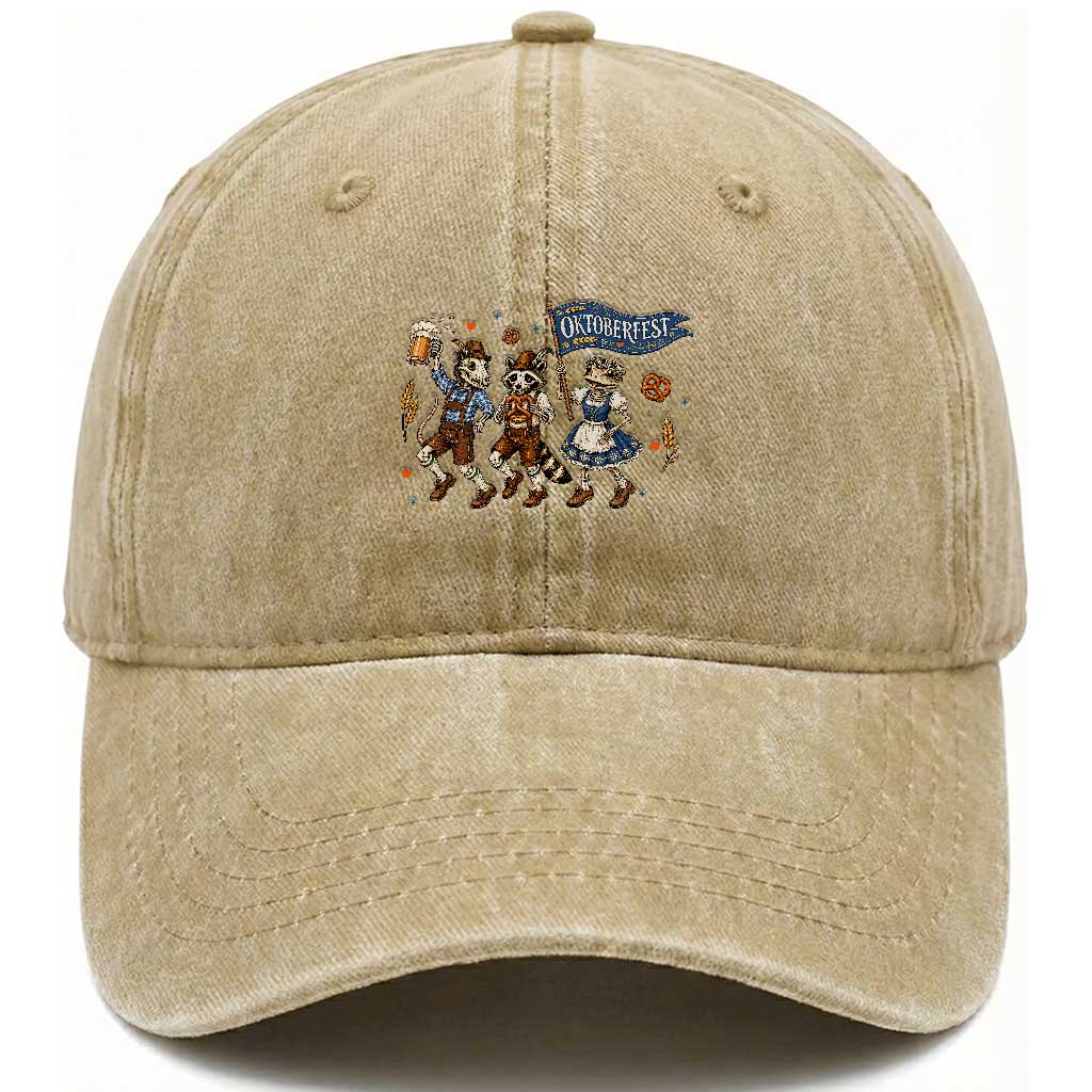 Funny Opossum Raccoon Frog Oktoberfest Beer Graphic Washed Cotton Baseball Cap Spooky Drinking Team TS12 Print Your Wear