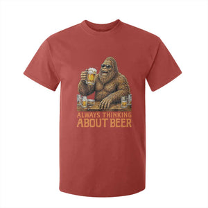 Funny Bigfoot Always Thinking About Beer T Shirt For Kid Beer Drinker Gift TS12 Red Print Your Wear