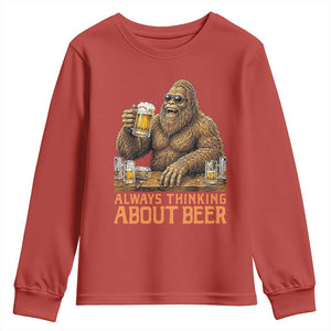 Funny Bigfoot Always Thinking About Beer Youth Sweatshirt Beer Drinker Gift TS12 Red Print Your Wear