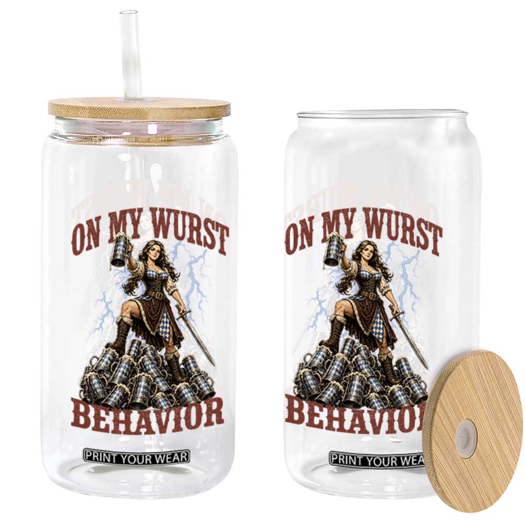 Bavarian Warrior Woman Drinking Beer Oktoberfest Graphic Glass Can On My Wurst Behavior TS12 Print Your Wear