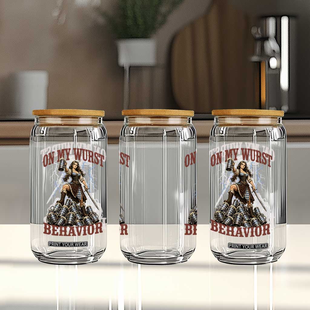 Bavarian Warrior Woman Drinking Beer Oktoberfest Graphic Glass Can On My Wurst Behavior TS12 Print Your Wear