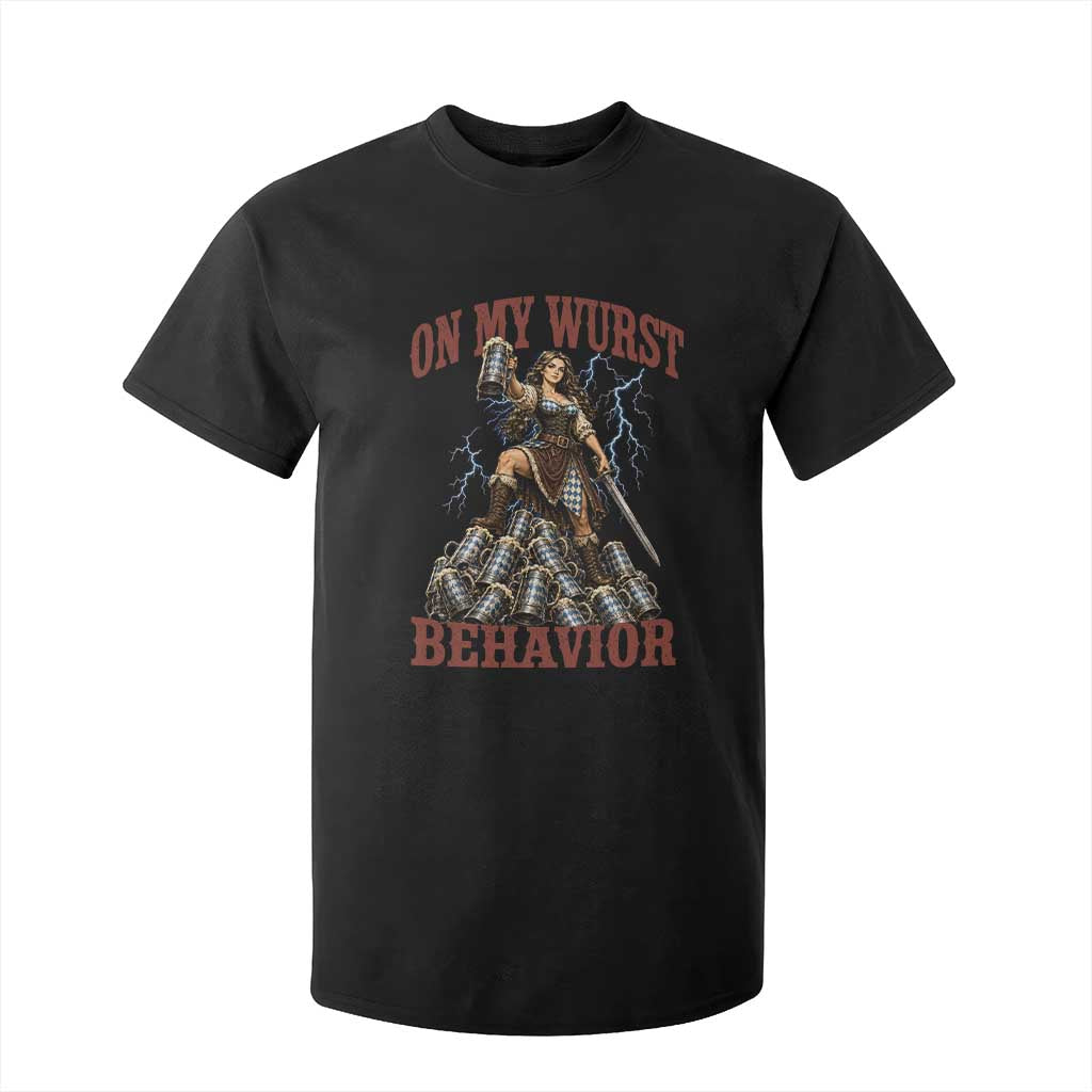 Bavarian Warrior Woman Drinking Beer Oktoberfest Graphic T Shirt For Kid On My Wurst Behavior TS12 Black Print Your Wear