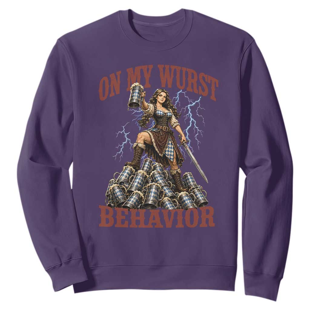 Bavarian Warrior Woman Drinking Beer Oktoberfest Graphic Sweatshirt On My Wurst Behavior TS12 Purple Print Your Wear