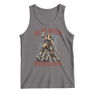 Bavarian Warrior Woman Drinking Beer Oktoberfest Graphic Tank Top On My Wurst Behavior TS12 Deep Heather Print Your Wear
