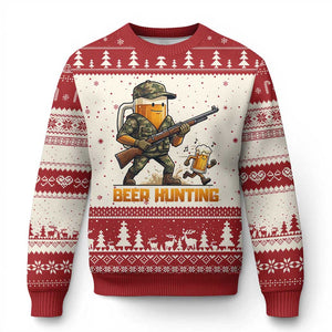 Beer Hunting Season Open Ugly Christmas Sweater Beer Hunter Brew Lover Humor TS12 Beige Red Print Your Wear