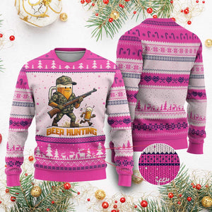 Beer Hunting Season Open Ugly Christmas Sweater Beer Hunter Brew Lover Humor TS12 Hot Pink Print Your Wear