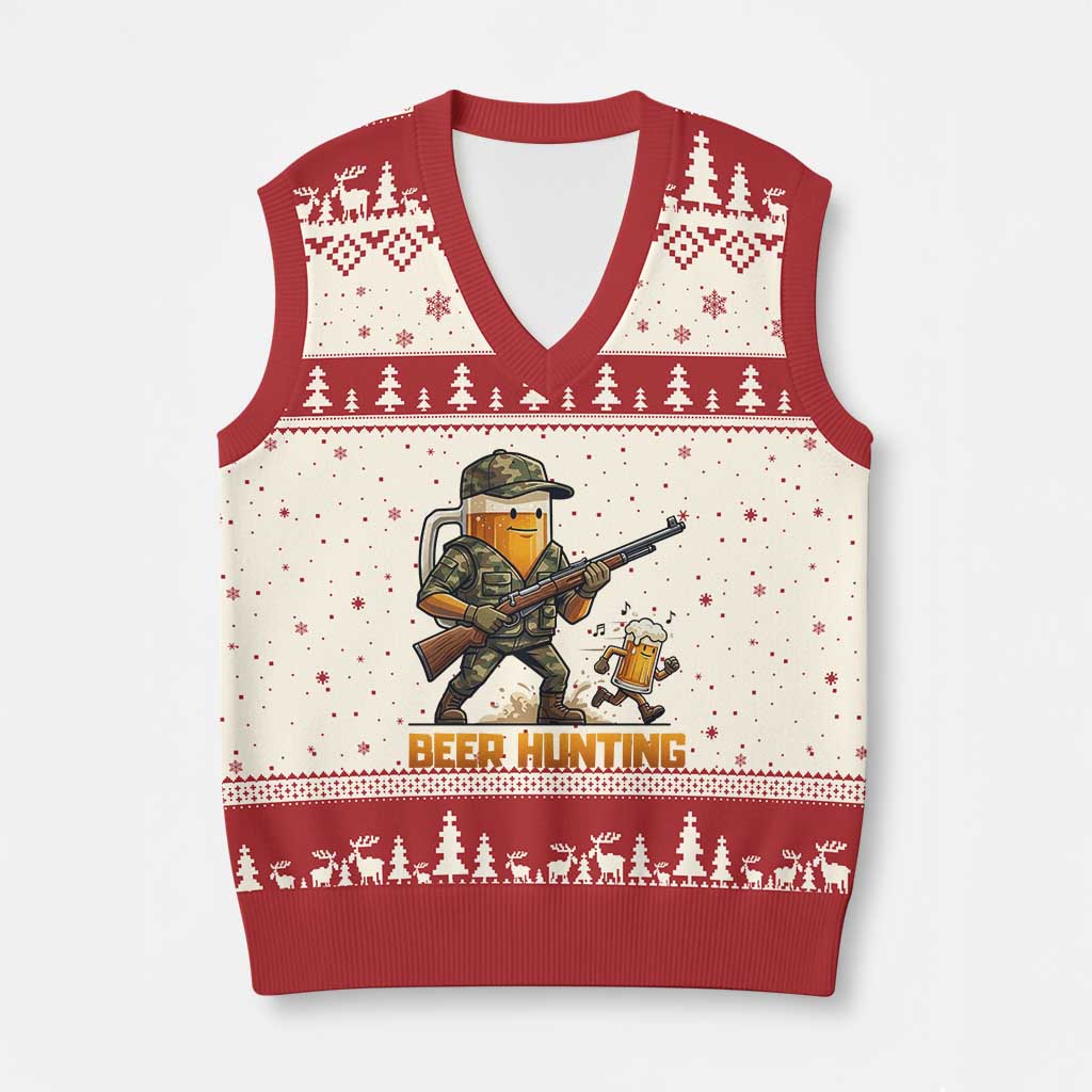 Beer Hunting Season Open V-Neck Knit Sweater Vest Beer Hunter Brew Lover Humor TS12 Beige Red Print Your Wear