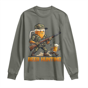 Beer Hunting Season Open Long Sleeve Shirt Beer Hunter Brew Lover Humor TS12 Military Green Print Your Wear