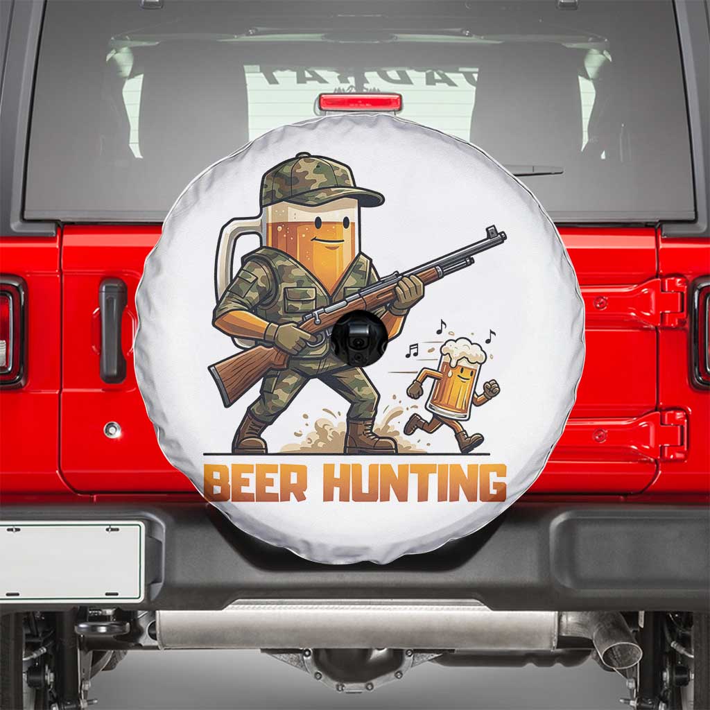 Beer Hunting Season Open Spare Tire Cover Beer Hunter Brew Lover Humor TS12 White Print Your Wear