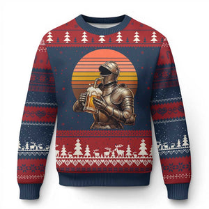Funny Medieval Renaissance Drinker Ugly Christmas Sweater Vintage Knight In Armor Beer Lover TS12 Navy Red Print Your Wear