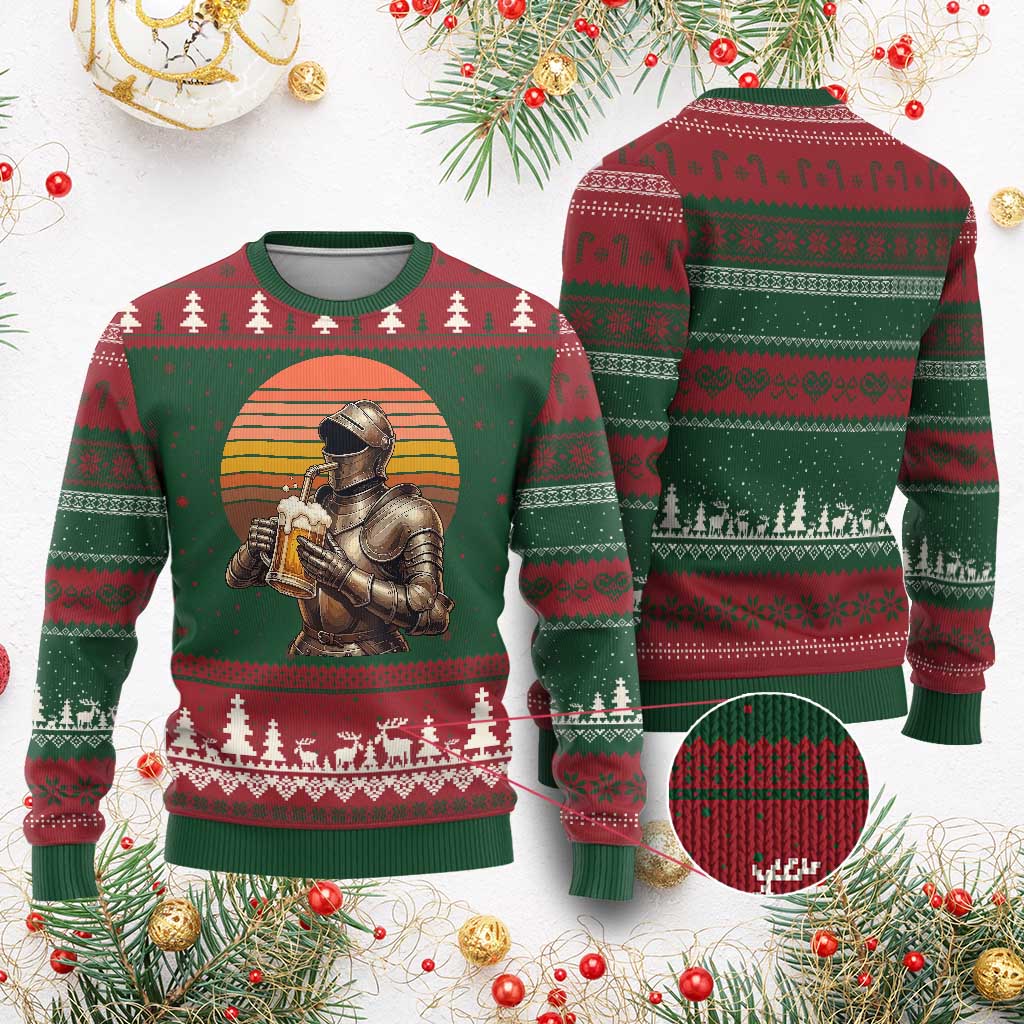 Funny Medieval Renaissance Drinker Ugly Christmas Sweater Vintage Knight In Armor Beer Lover TS12 Red Green Print Your Wear