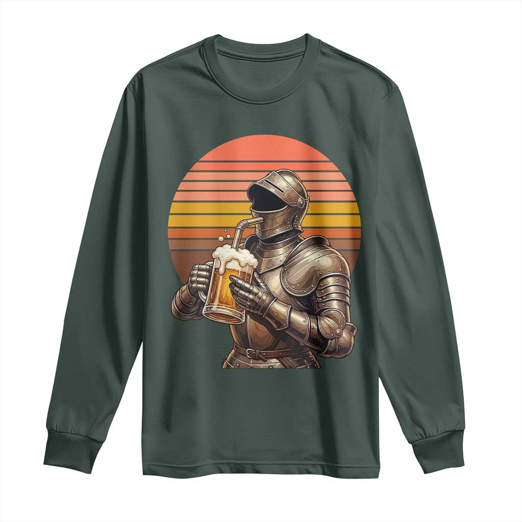 Funny Medieval Renaissance Drinker Long Sleeve Shirt Vintage Knight In Armor Beer Lover TS12 Dark Forest Green Print Your Wear