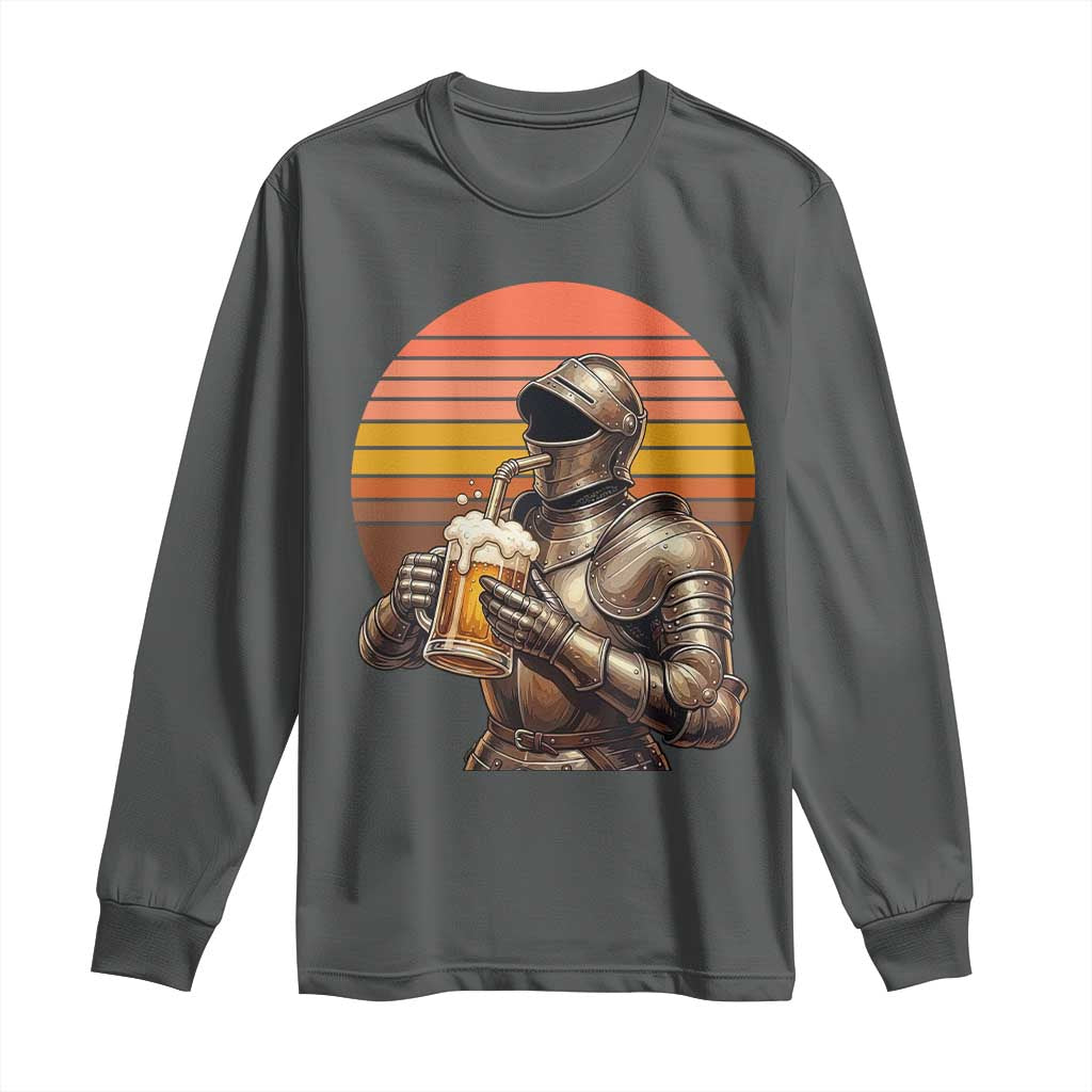 Funny Medieval Renaissance Drinker Long Sleeve Shirt Vintage Knight In Armor Beer Lover TS12 Dark Heather Print Your Wear