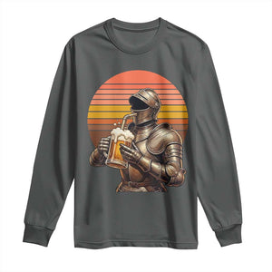 Funny Medieval Renaissance Drinker Long Sleeve Shirt Vintage Knight In Armor Beer Lover TS12 Dark Heather Print Your Wear