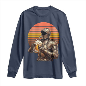 Funny Medieval Renaissance Drinker Long Sleeve Shirt Vintage Knight In Armor Beer Lover TS12 Navy Print Your Wear