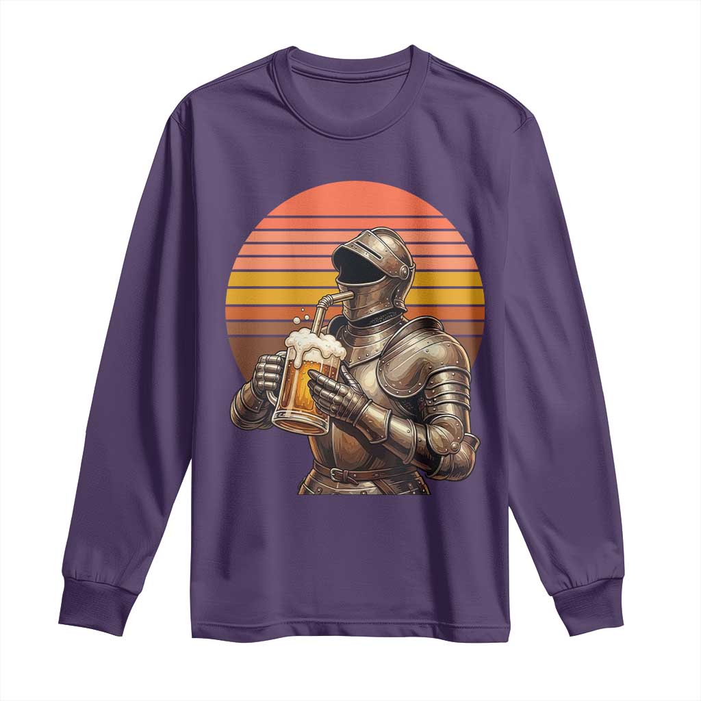 Funny Medieval Renaissance Drinker Long Sleeve Shirt Vintage Knight In Armor Beer Lover TS12 Purple Print Your Wear