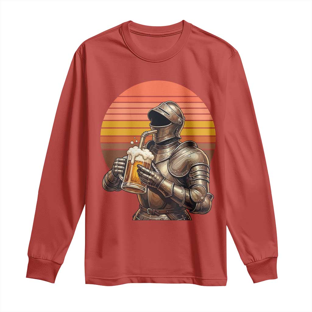 Funny Medieval Renaissance Drinker Long Sleeve Shirt Vintage Knight In Armor Beer Lover TS12 Red Print Your Wear