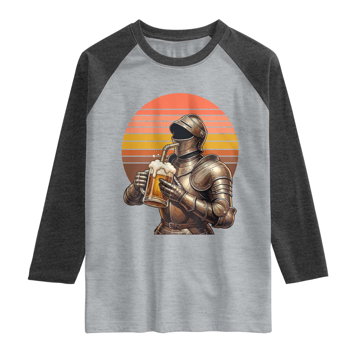 Funny Medieval Renaissance Drinker Raglan Shirt Vintage Knight In Armor Beer Lover TS12 Heather Gray Heather Charcoal Print Your Wear