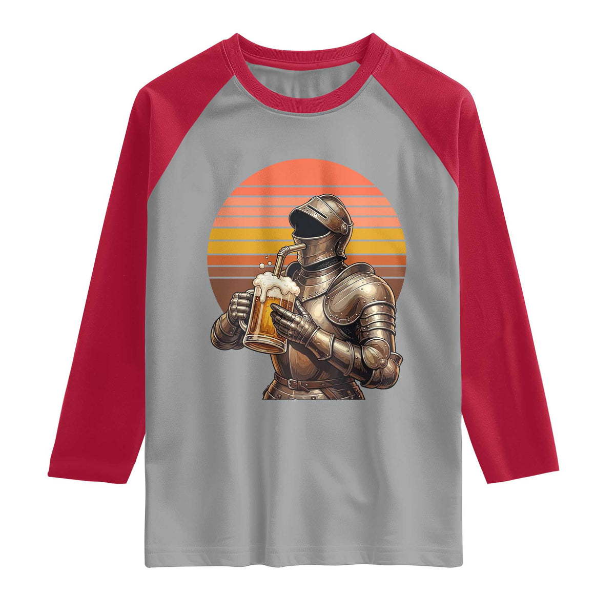 Funny Medieval Renaissance Drinker Raglan Shirt Vintage Knight In Armor Beer Lover TS12 Sport Gray Red Print Your Wear