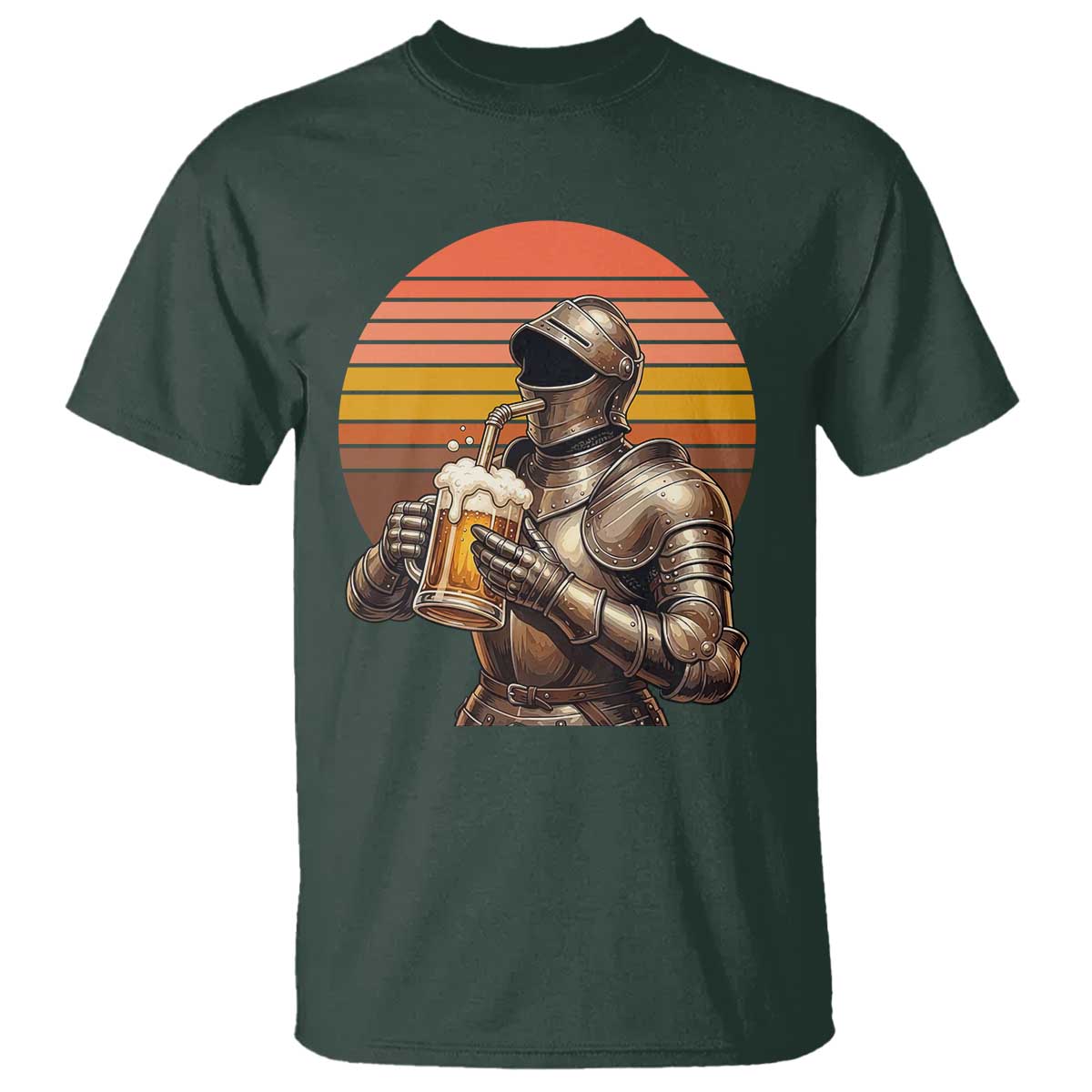 Funny Medieval Renaissance Drinker T Shirt Vintage Knight In Armor Beer Lover TS12 Dark Forest Green Print Your Wear