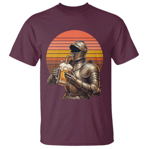 Funny Medieval Renaissance Drinker T Shirt Vintage Knight In Armor Beer Lover TS12 Maroon Print Your Wear