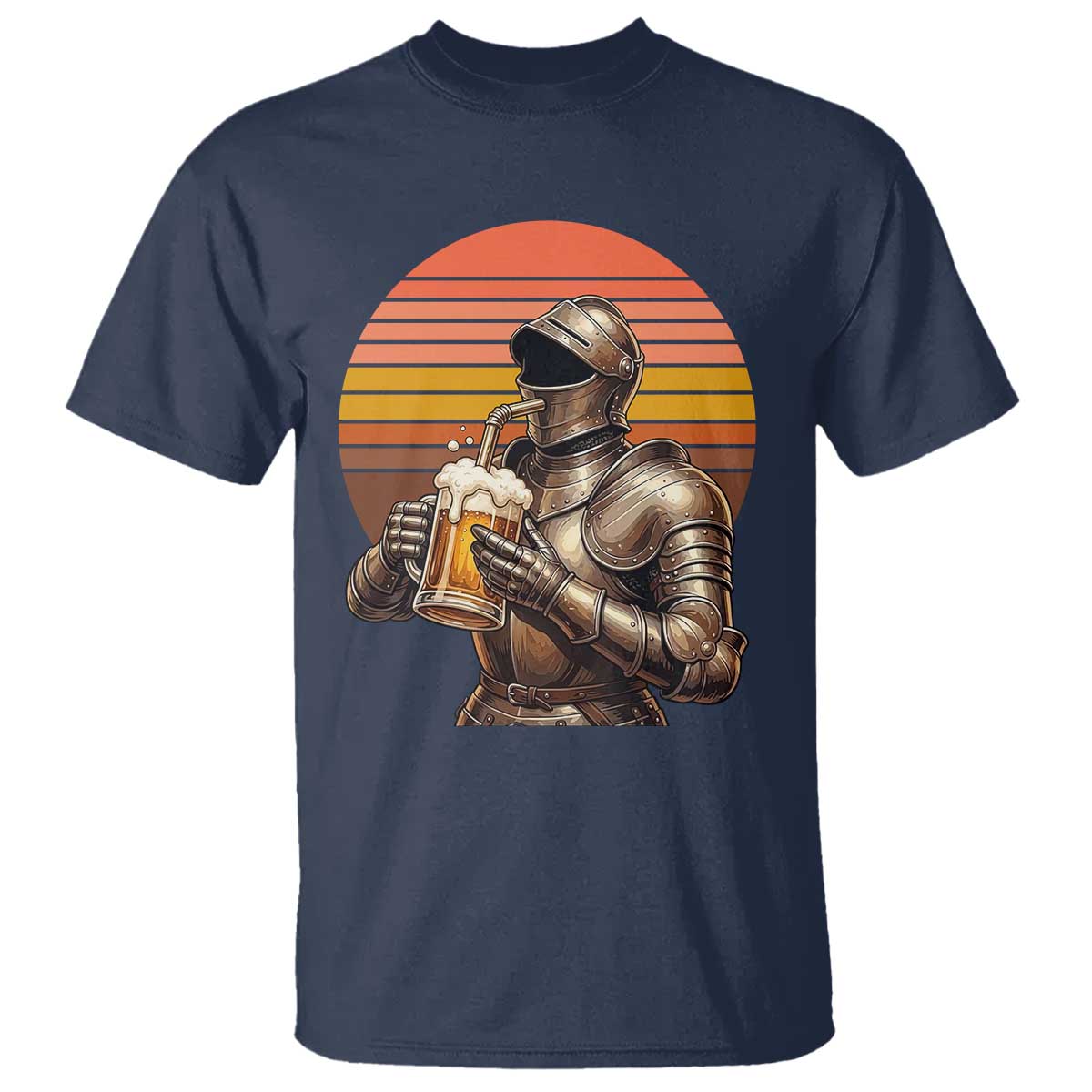 Funny Medieval Renaissance Drinker T Shirt Vintage Knight In Armor Beer Lover TS12 Navy Print Your Wear