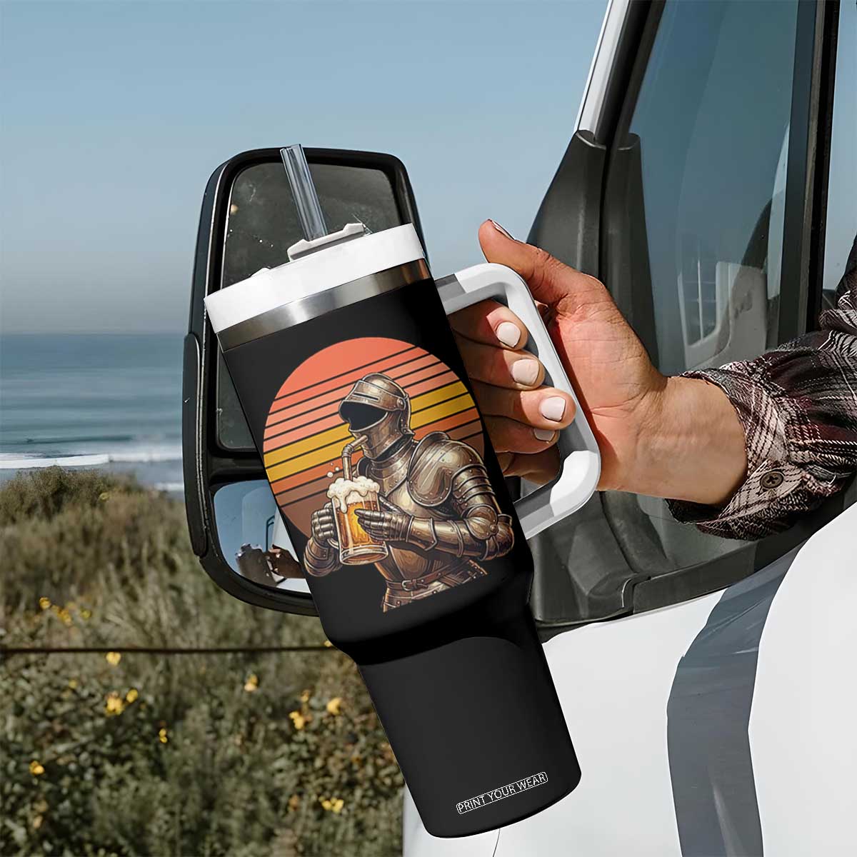Funny Medieval Renaissance Drinker Tumbler With Handle Vintage Knight In Armor Beer Lover TS12 Print Your Wear