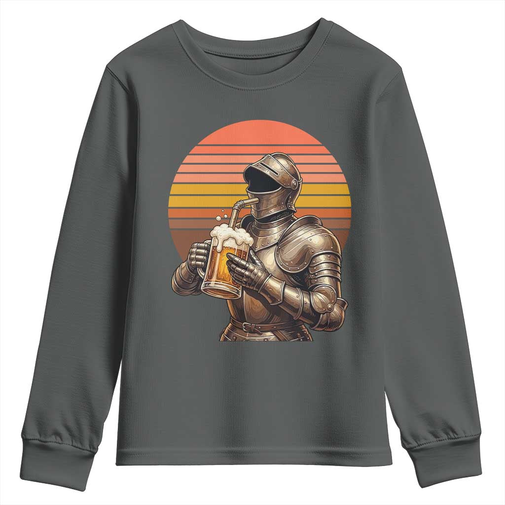 Funny Medieval Renaissance Drinker Youth Sweatshirt Vintage Knight In Armor Beer Lover TS12 Dark Heather Print Your Wear