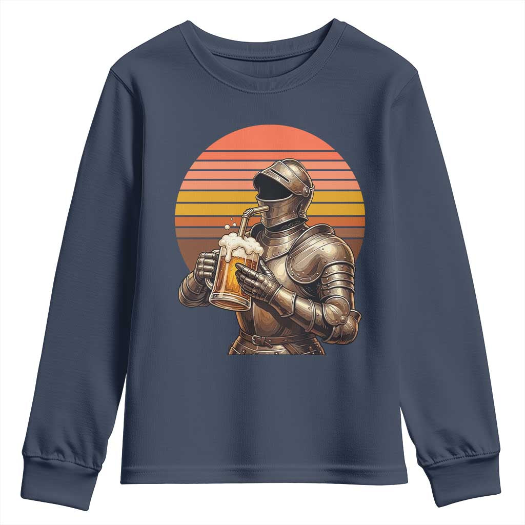 Funny Medieval Renaissance Drinker Youth Sweatshirt Vintage Knight In Armor Beer Lover TS12 Navy Print Your Wear