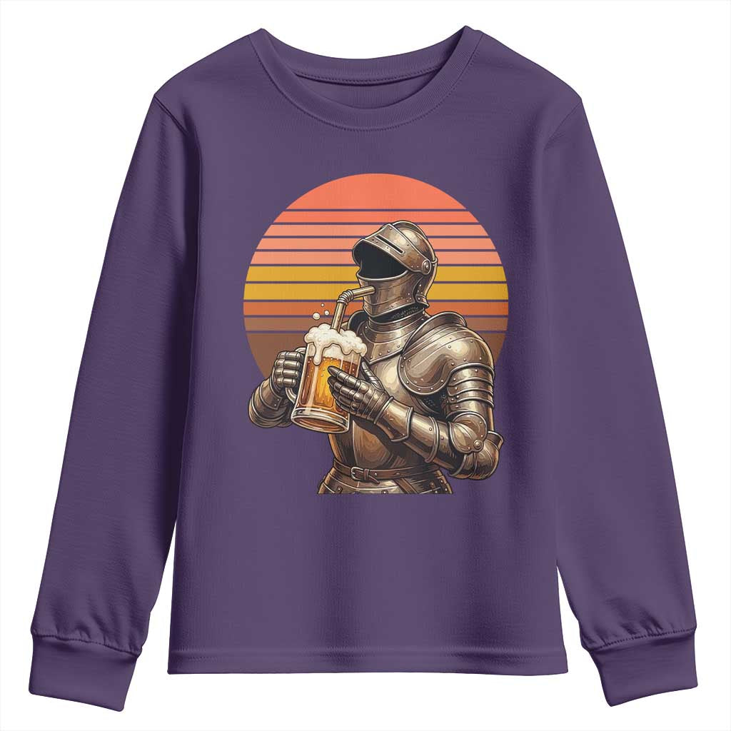 Funny Medieval Renaissance Drinker Youth Sweatshirt Vintage Knight In Armor Beer Lover TS12 Purple Print Your Wear