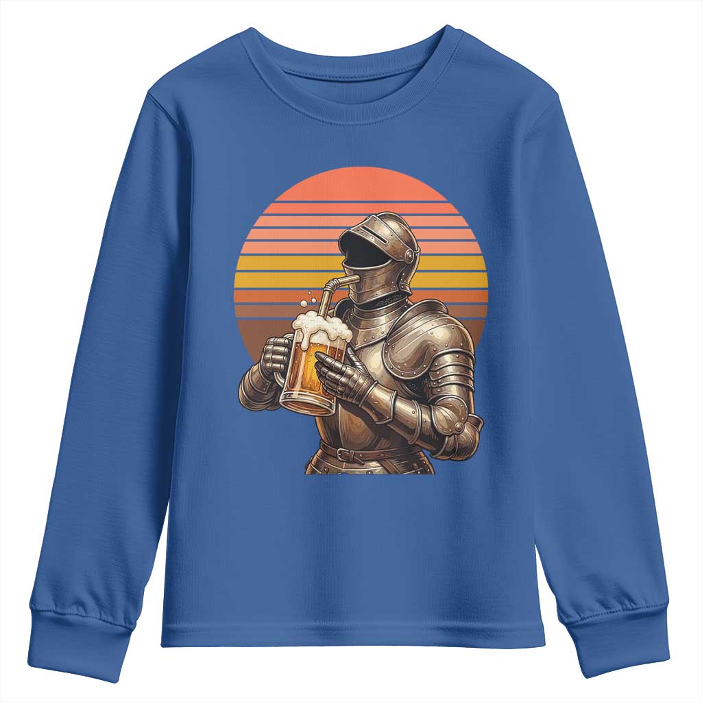 Funny Medieval Renaissance Drinker Youth Sweatshirt Vintage Knight In Armor Beer Lover TS12 Royal Blue Print Your Wear