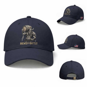 Vintage Viking Beer Drinker Warrior Gift Baseball Cap Brewed For Battle TS12 Baseball Cap Universal Fit Navy Print Your Wear