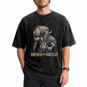 Vintage Viking Beer Drinker Warrior Gift Washed Cotton T-Shirt Brewed For Battle