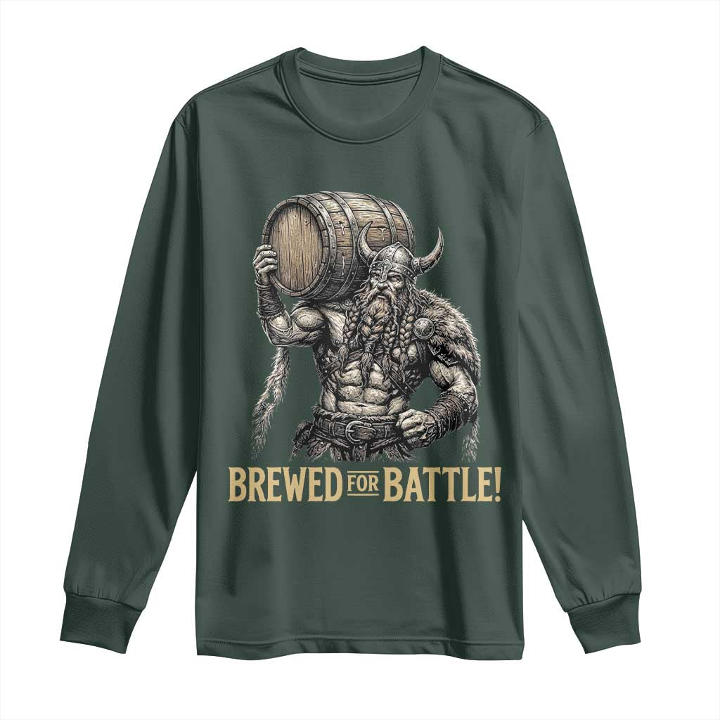 Vintage Viking Beer Drinker Warrior Gift Long Sleeve Shirt Brewed For Battle TS12 Dark Forest Green Print Your Wear