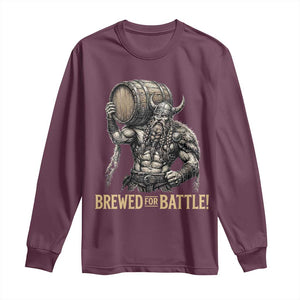 Vintage Viking Beer Drinker Warrior Gift Long Sleeve Shirt Brewed For Battle TS12 Maroon Print Your Wear