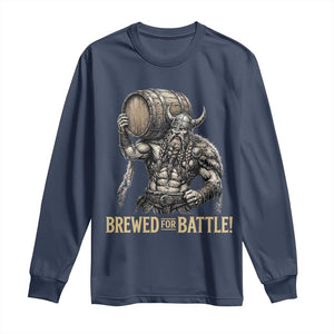 Vintage Viking Beer Drinker Warrior Gift Long Sleeve Shirt Brewed For Battle TS12 Navy Print Your Wear