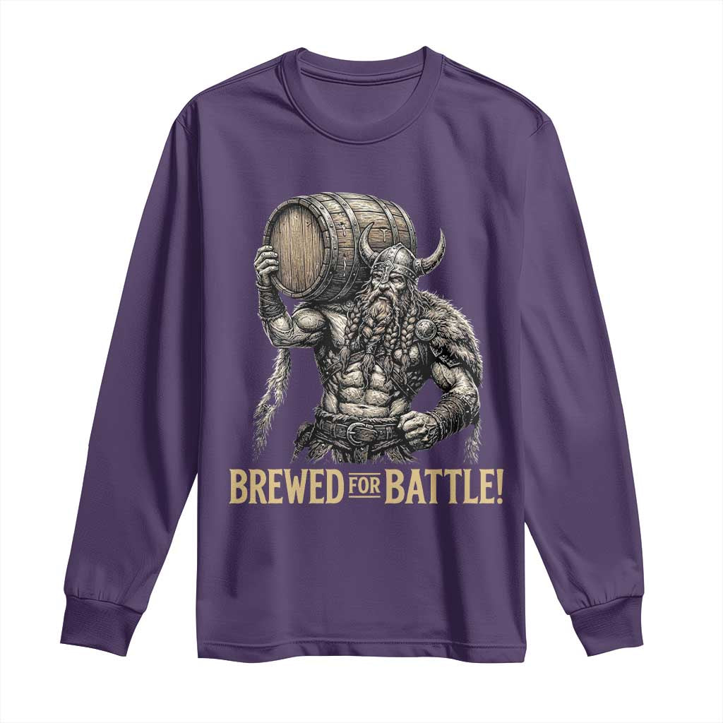 Vintage Viking Beer Drinker Warrior Gift Long Sleeve Shirt Brewed For Battle TS12 Purple Print Your Wear