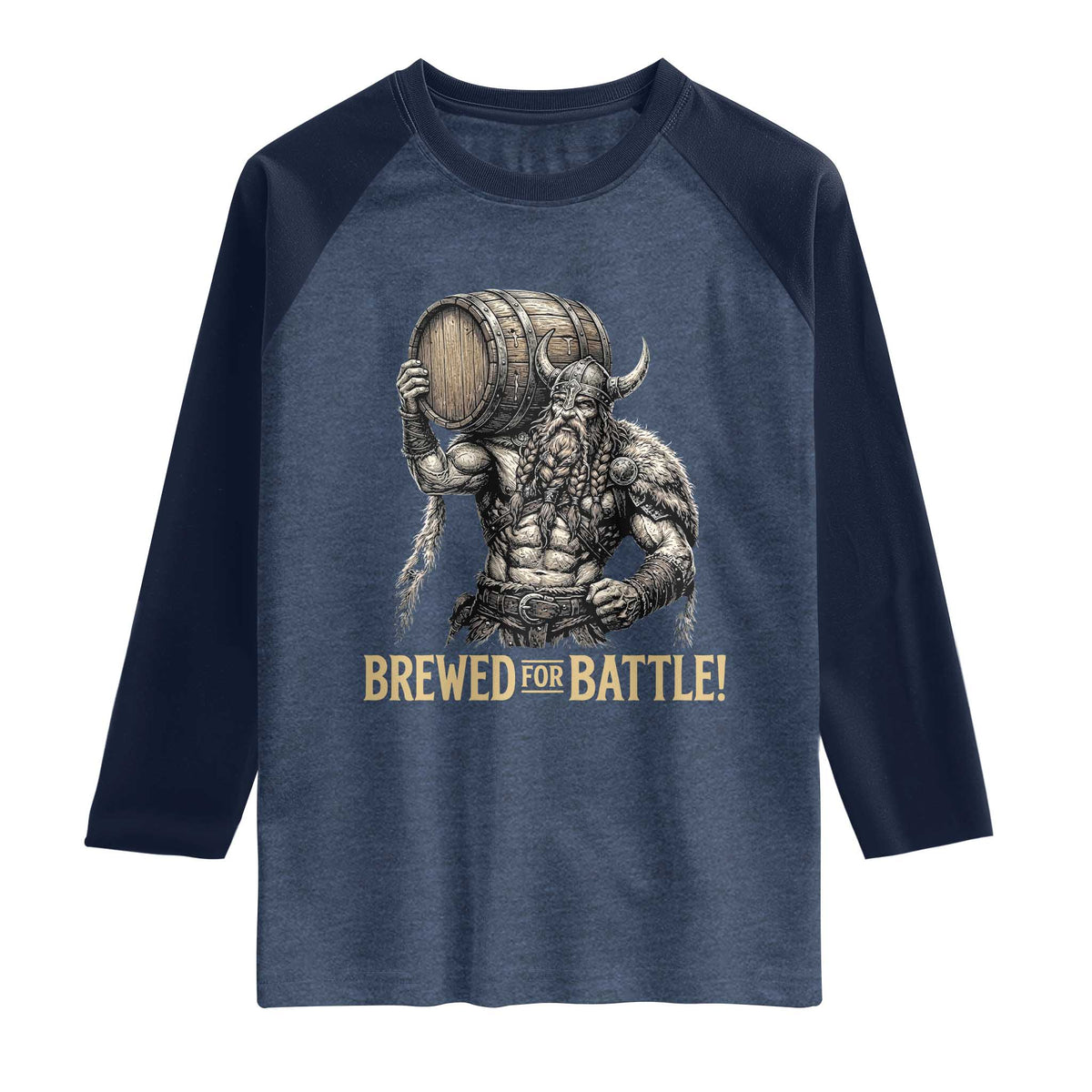 Vintage Viking Beer Drinker Warrior Gift Raglan Shirt Brewed For Battle TS12 Heather Denim Navy Print Your Wear