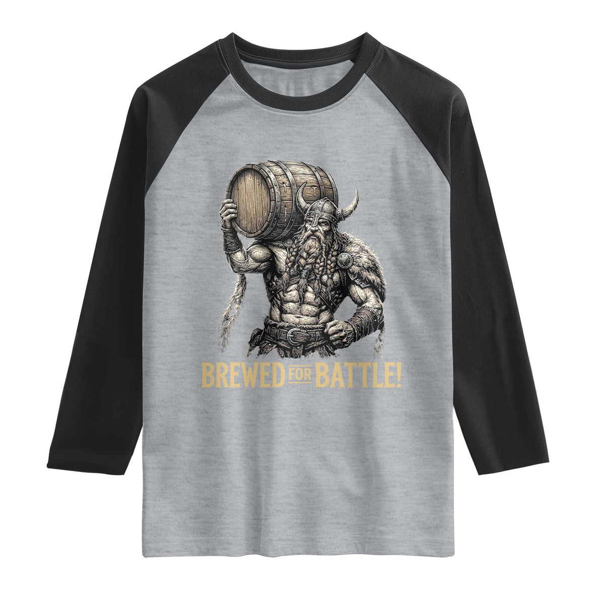 Vintage Viking Beer Drinker Warrior Gift Raglan Shirt Brewed For Battle TS12 Heather Gray Black Print Your Wear