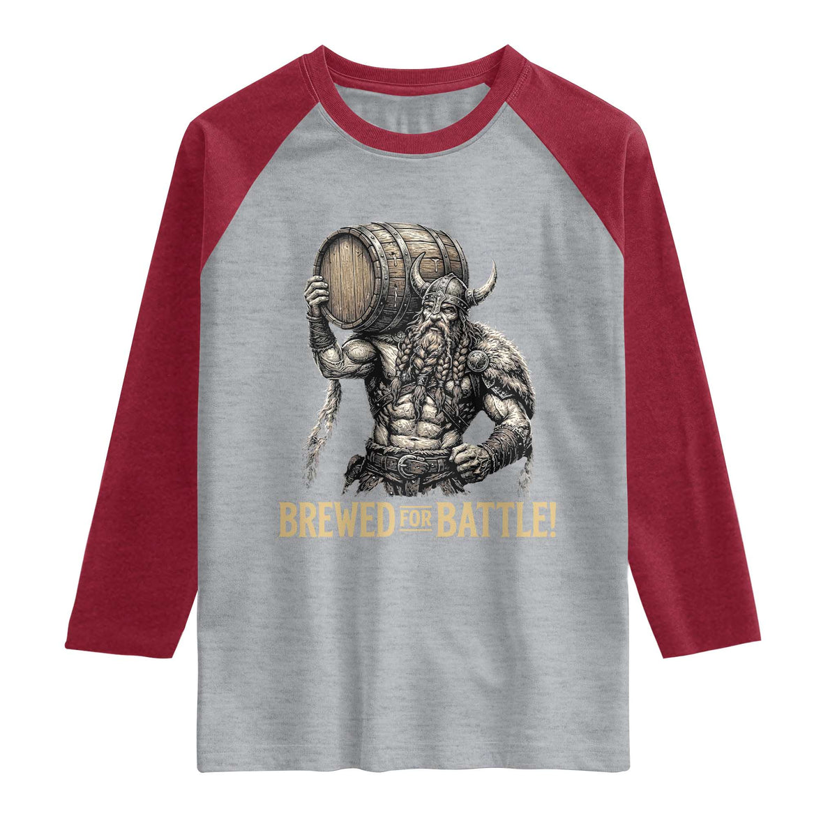 Vintage Viking Beer Drinker Warrior Gift Raglan Shirt Brewed For Battle TS12 Heather Gray Heather Red Print Your Wear