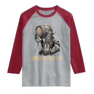 Vintage Viking Beer Drinker Warrior Gift Raglan Shirt Brewed For Battle TS12 Heather Gray Heather Red Print Your Wear