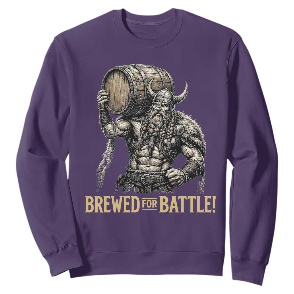 Vintage Viking Beer Drinker Warrior Gift Sweatshirt Brewed For Battle TS12 Purple Print Your Wear