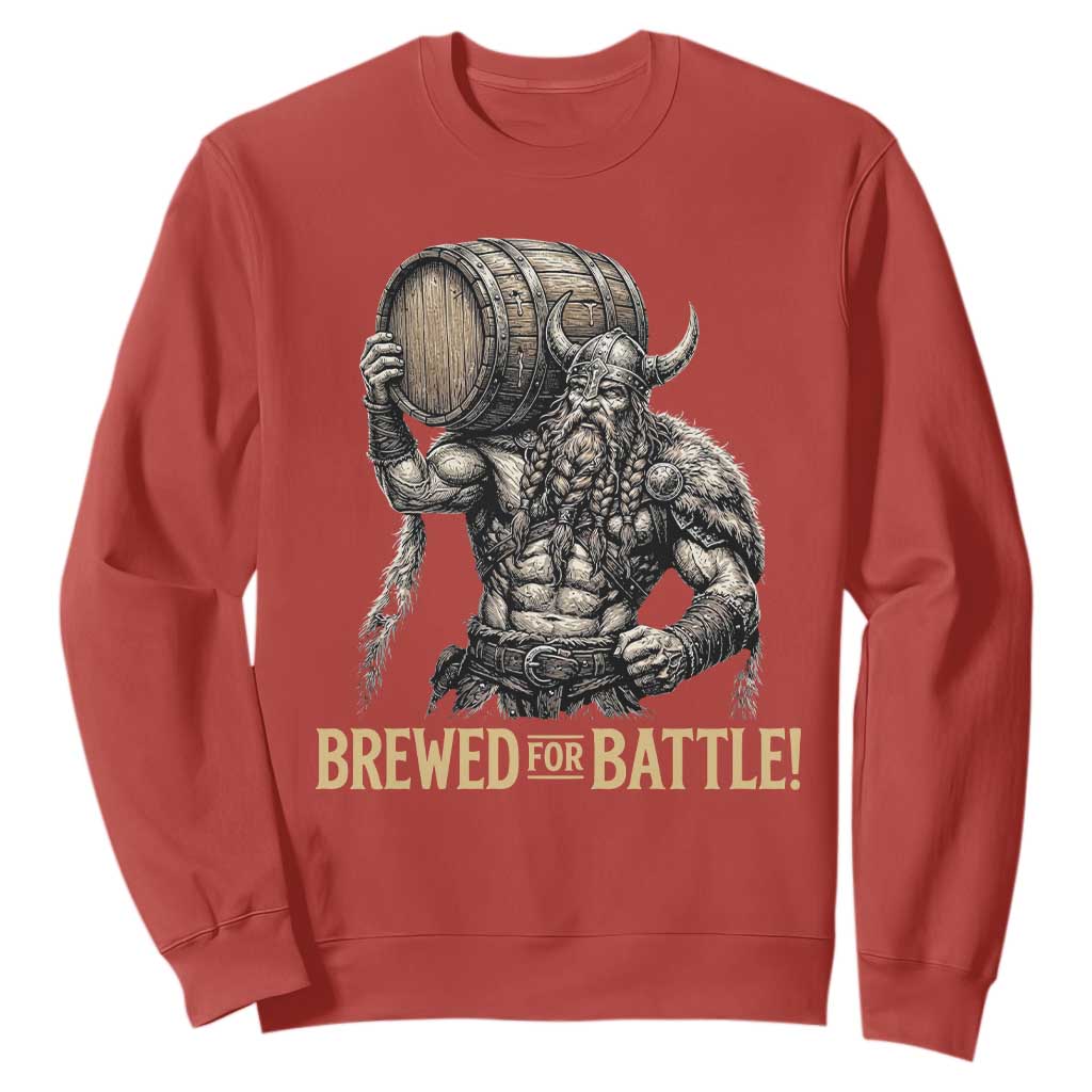 Vintage Viking Beer Drinker Warrior Gift Sweatshirt Brewed For Battle TS12 Red Print Your Wear