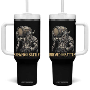 Vintage Viking Beer Drinker Warrior Gift Tumbler With Handle Brewed For Battle TS12 One Size: 40 oz Black Print Your Wear