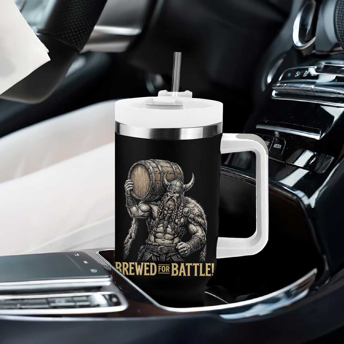 Vintage Viking Beer Drinker Warrior Gift Tumbler With Handle Brewed For Battle TS12 Print Your Wear